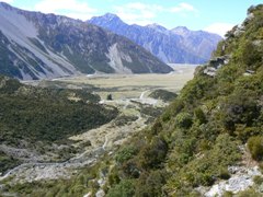 Looking down the Hooker Valley